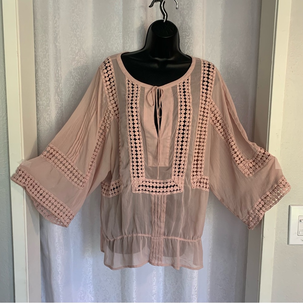 DANIEL RAINN Blush Pink Sheer Crochet Boho Tunic Sz: XL